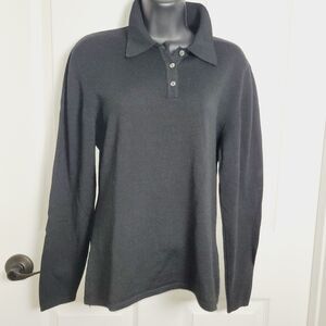 Henri Bendel Sweater Woman Medium Black Knit Polo Marino Minimalist Vintage